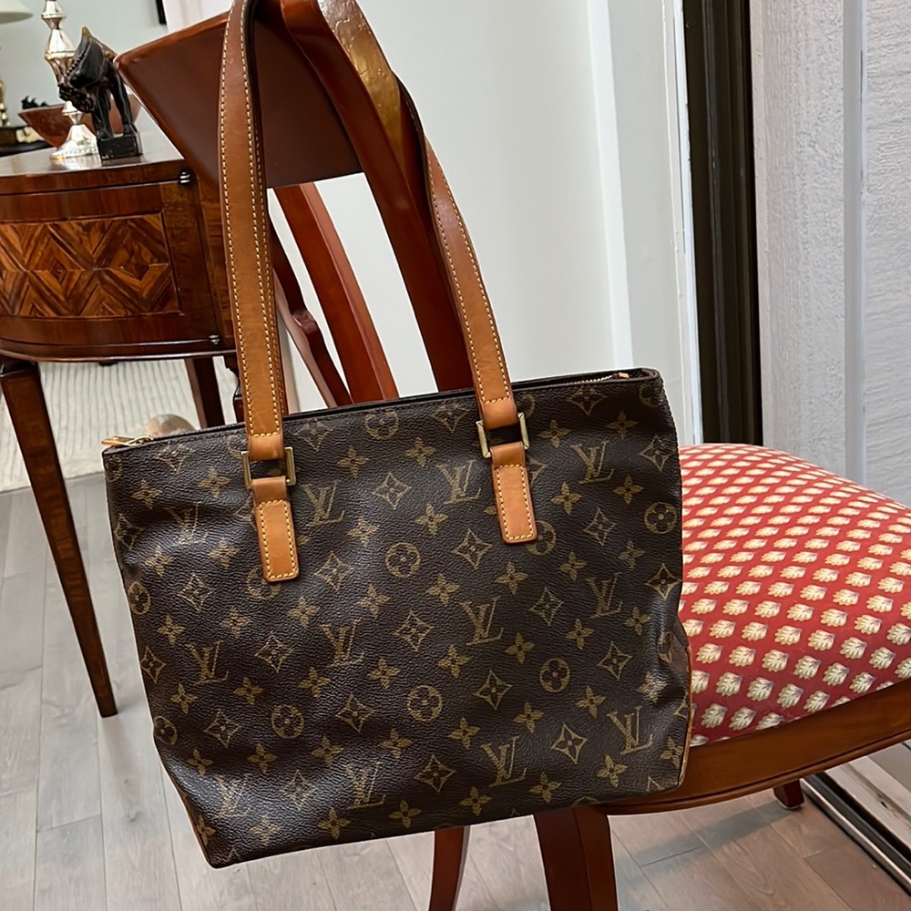 Authentic Louis Vuitton Tote Bag Cabas Piano Brown Monogram Zippered Tote